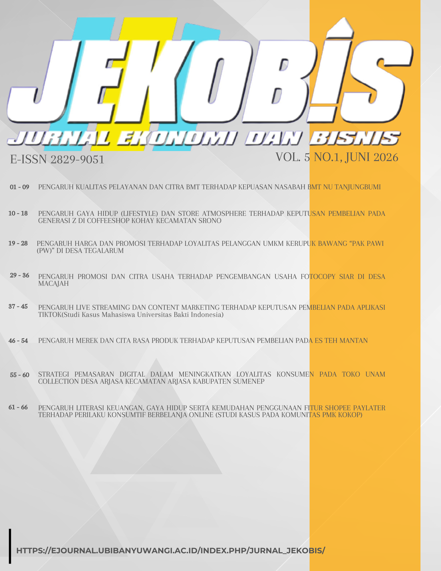 					View Vol. 5 No. 1 (2026): Jurnal Ekonomi dan Bisnis
				